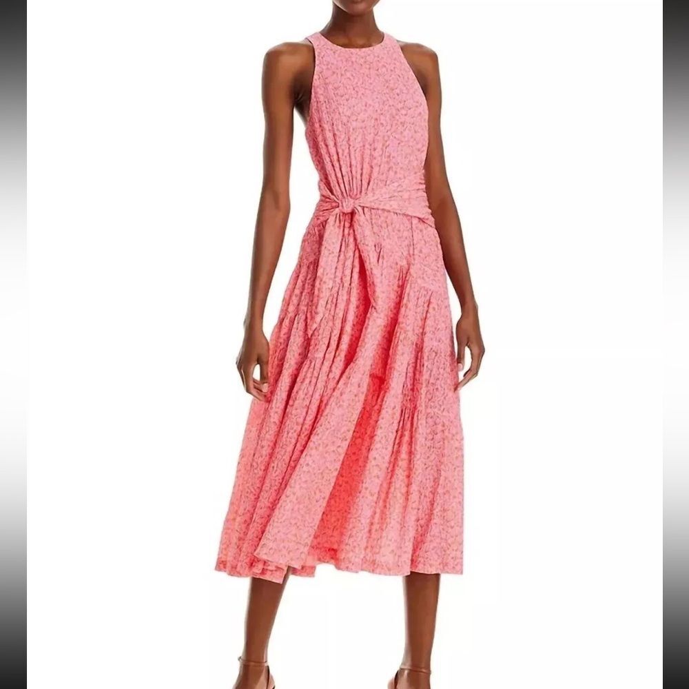 Cinq à Sept Womens Pink Lemonade Nelly Floral Tie Waist Tiered Midi Dress Sz 10 - Picture 3 of 10